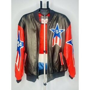 Vintage 90s Y2K Michael Hoban‎ WHEREMI Leather Jacket American Flag Men's SIZE L